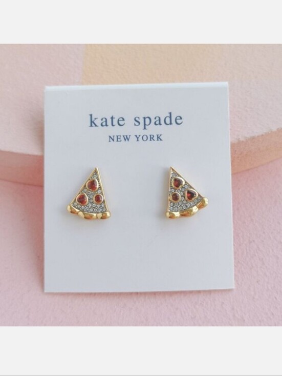 kate spade Jewelry - kate spade Gold Pizza Slice Stud Earrings with Pink Accents